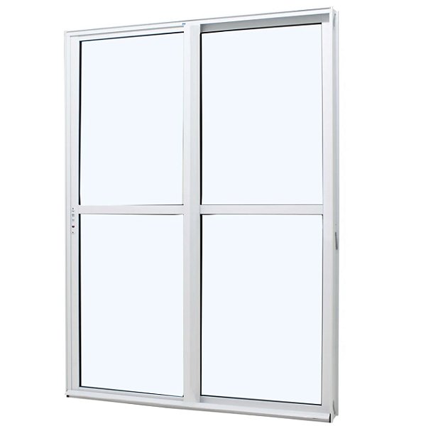 Porta de correr alumínio branco 2 folhas uma fixa vidro liso incolor com fecho concha - jap duraline