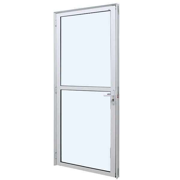 Porta alumínio branco abrir (giro) uma folha vidro liso incolor - linha 33 jap perfecta max