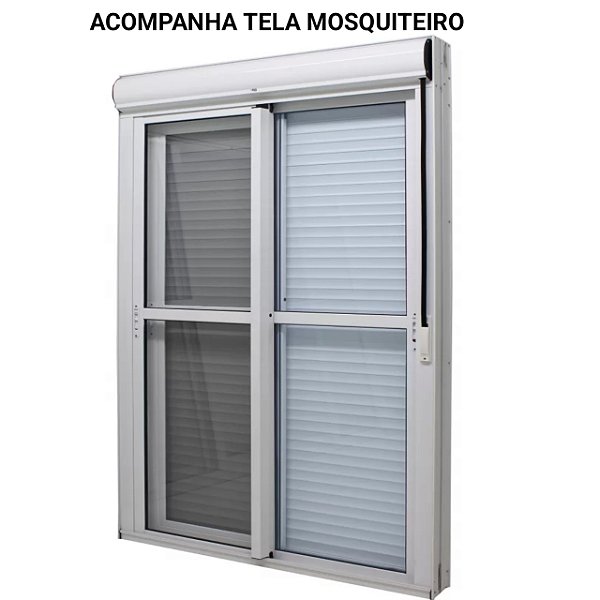 Porta com persiana integrada alumínio branco 2 folhas móveis acionamento manual com tela mosquiteiro - jap caribe max