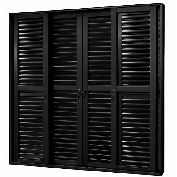 Porta balcão alumínio preto 6 folhas vidro liso incolor com fechadura - linha 30 jap perfecta max