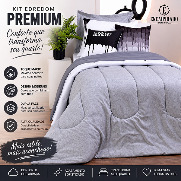 Kit Edredom Linho Colorful Solteiro cor:Cinza