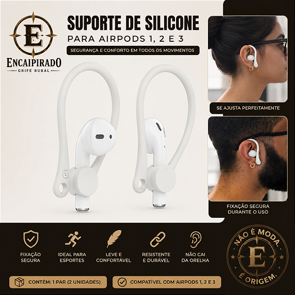 Fixador Suporte de Orelha Anti-Queda para Fone AirPods Cor:Branco