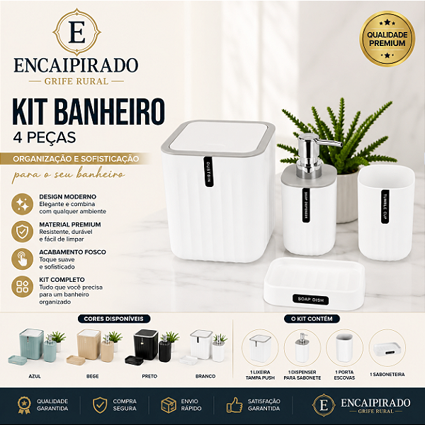 Kit Banheiro Lavabo 4 Peças Resistente e Moderno