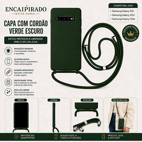 Capa com Alça Ajustável para Samsung S - Verde Modelo do Samsung:S10