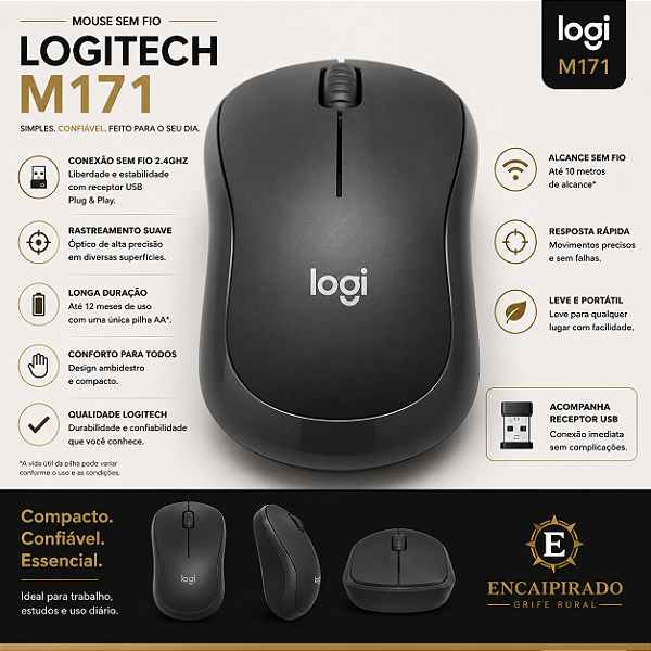 Mouse sem Fio Logitech M220 Silent Silencioso Preto 1000 DPI