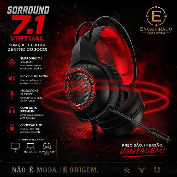 Headset Gamer Sniper 7.1 USB Iluminação RGB Fantech HG16