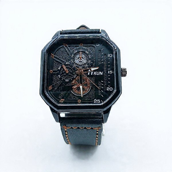 Relógio ITKUN Preto com Pulseira de Couro