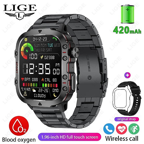 LIGE-Relógio Inteligente Impermeável para Homens, Chamada Bluetooth, Assistente