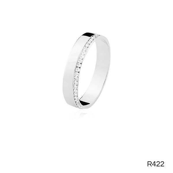 ALIANÇA R422 PRATA COM PEDRA