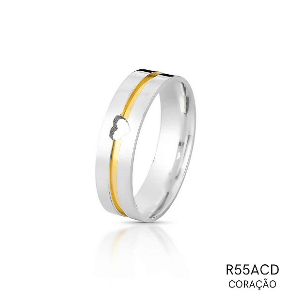 ALIANÇA R55ACD PRATA COM CORAÇÃO