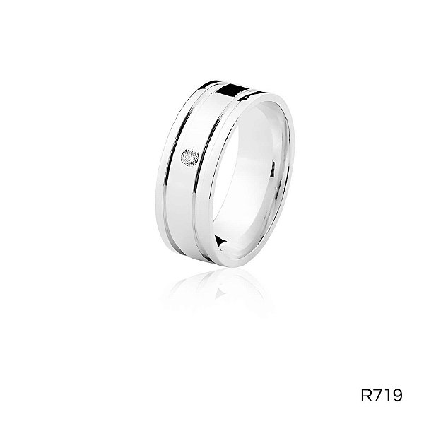 ALIANÇA R719 PRATA COM PEDRA