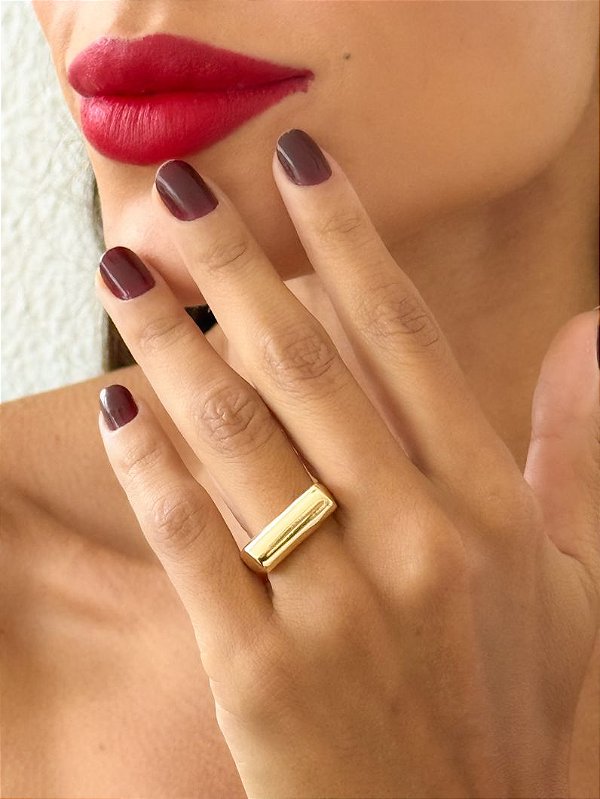Anel Quadrado Banhado a Ouro Feminino