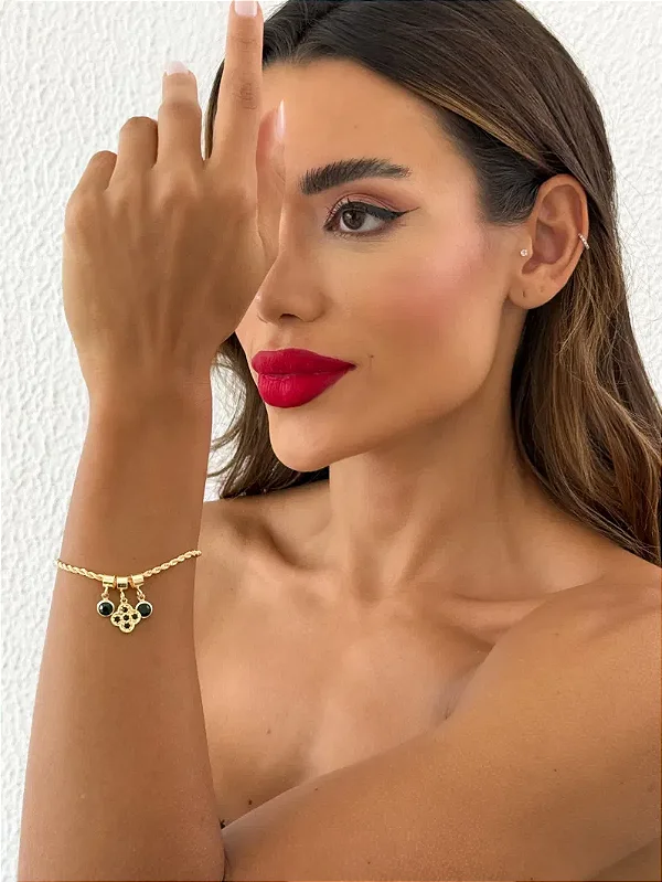 Pulseira Folheada a Ouro 18k Cordão Baiano Com Pingente Inspiração Vg Verde