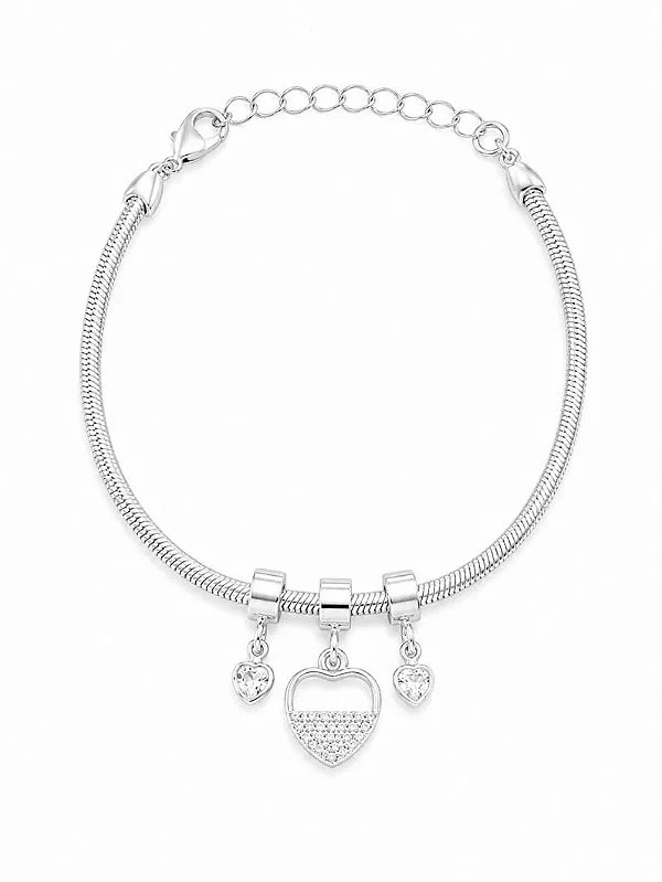 Pulseira Folheada a Prata 925 Malha Pingente Coração Cravejado