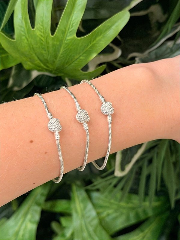 Pulseira Inspiração Pandora Coração Cravejado Prata 925