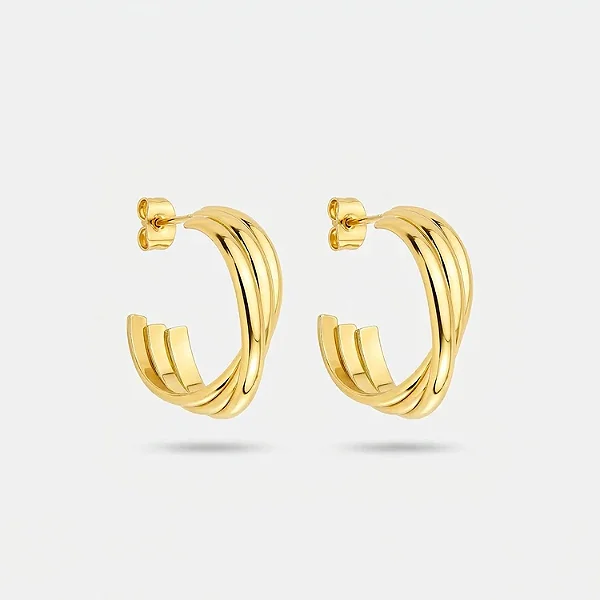 BRINCO ARGOLA TRÊS FIOS DIAMANTADA P BANHADO OURO