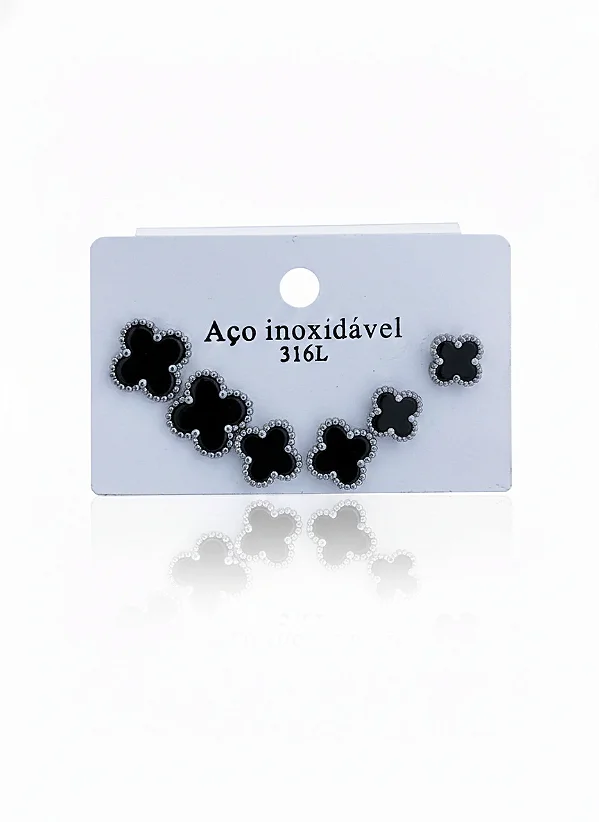 Conjunto Trio De Brincos Inspiração Trevo - Aço Inox 316L