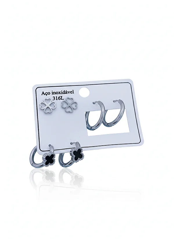 Conjunto Trio De Brincos 3 Modelos - Aço Inox 316L