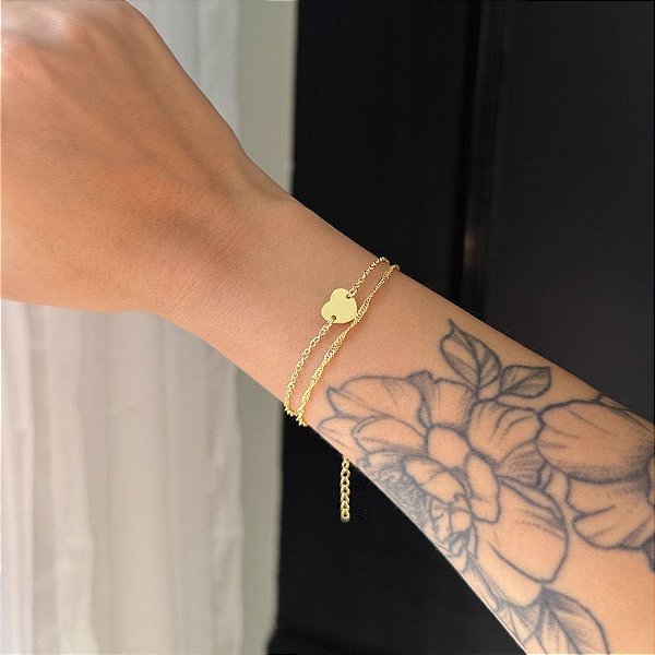 Pulseira Dupla Coração Banhada Ouro OP02