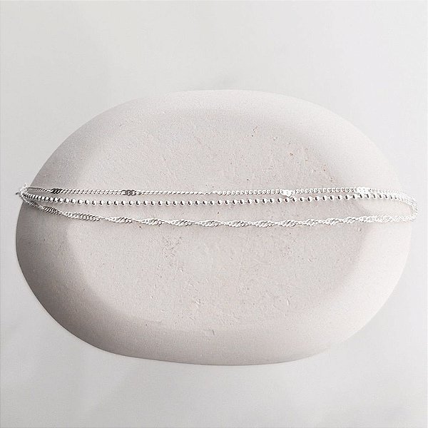 Pulseira tripla minimalista Banhada Prata