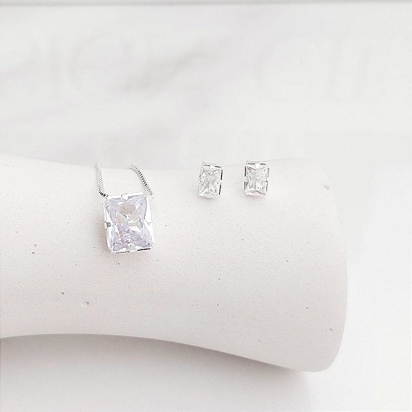 Conjunto Quadrado Cristal Banhada Prata