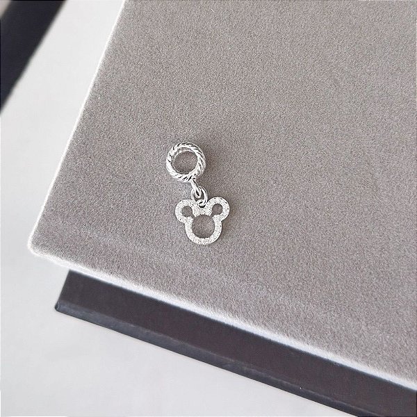 Berloque Mickey Cravejado Banhada Prata