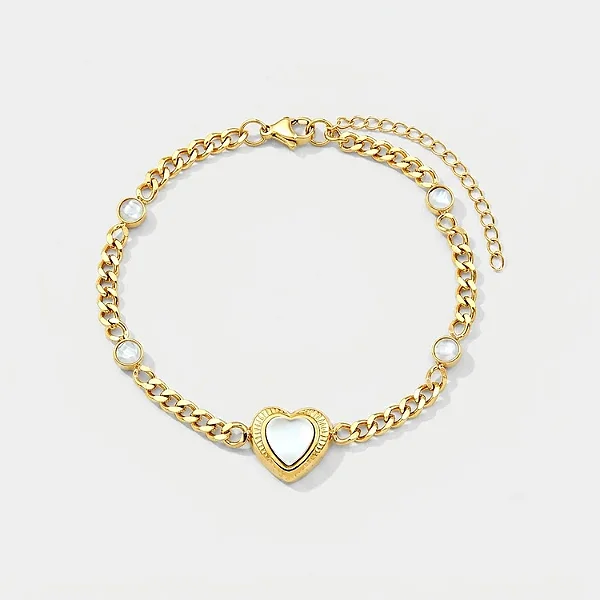 PULSEIRA DIAMANTADA CORAÇÃO MADREPÉROLA BANHADA OURO