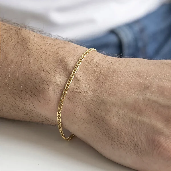 Pulseira Masculina Piastrine 2,2mm Banhada Ouro 18K