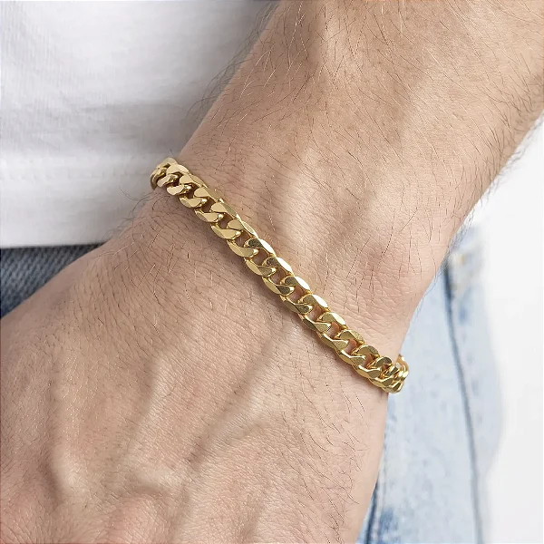 Pulseira Masculina Grumet 5mm 21cm Banhado a Ouro 18k