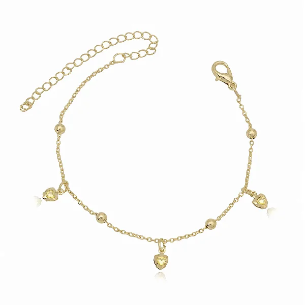 Pulseira Infantil com Pendente Coração Banhada Ouro 18K