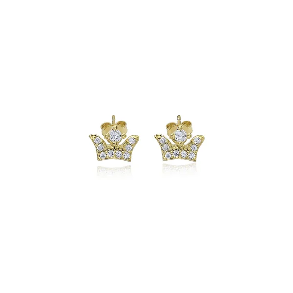 Brinco Coroa Cravejado Zircônias Banhada a Ouro 18k