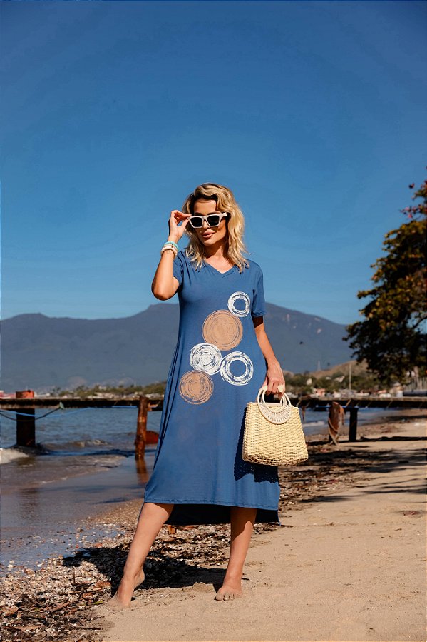 Vestido Viscolycra Bolhas Azul