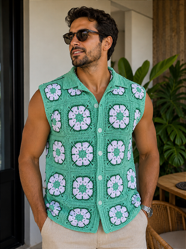 Camisa Masculina Crochê Florida Verde M