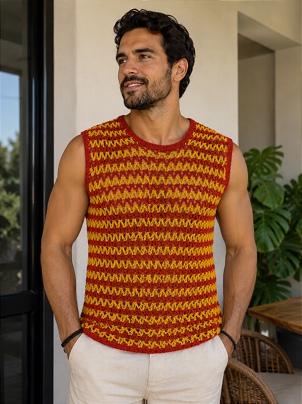 Camisa Masculina Crochê Sem Manga M