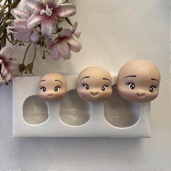 Molde de Silicone Trio de Cabeças Fofas 09