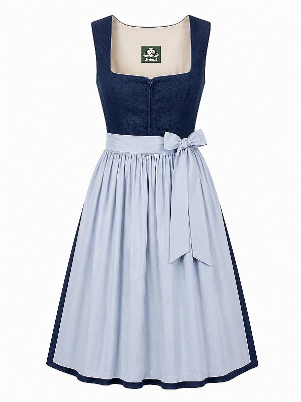 Vestido Dirndl Azul Marinho com Avental Azul Claro