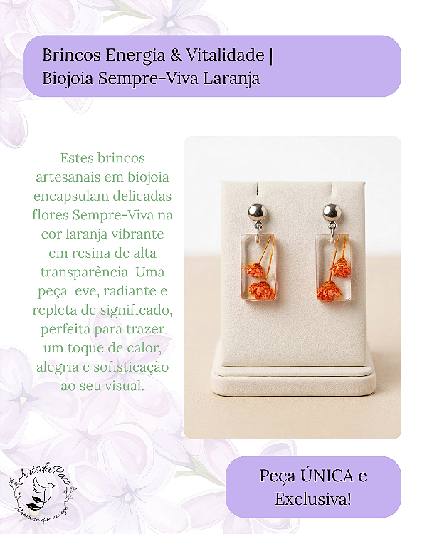 Brincos Energia & Vitalidade | Biojoia Sempre-Viva Laranja