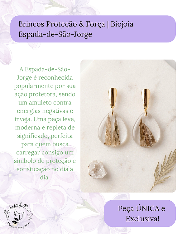 Brincos Proteção & Força | Biojoia Espada-de-São-Jorge
