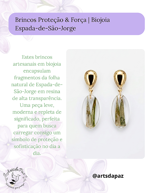Brincos Proteção & Força | Biojoia Espada-de-São-Jorge Dourado