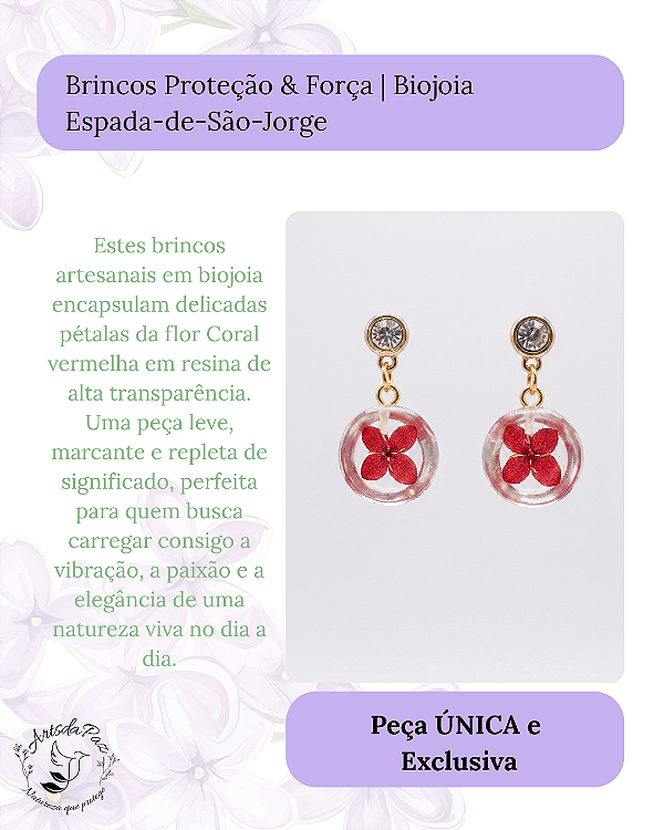Brincos Paixão & Força | Biojoia Flor Coral Vermelha