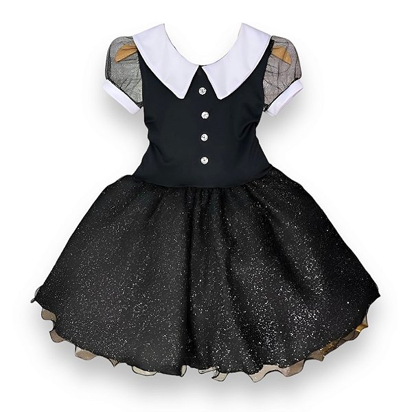 Vestido Vandinha Fantasia Festa Infantil Temático