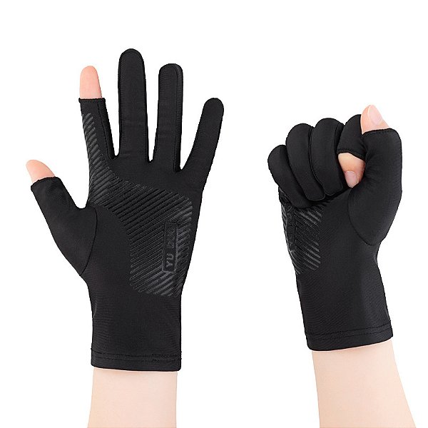 Luva UV Antiderrapante com Dois Dedos Livres para Ciclismo, Pesca, Corrida e Moto