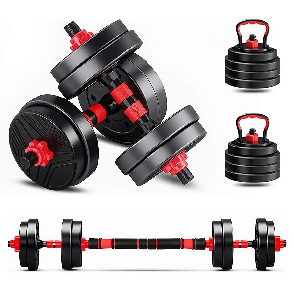 Kit Halteres Ajustáveis 15kg 3 em 1 com Barra, Kettlebell e Extensor para Musculação