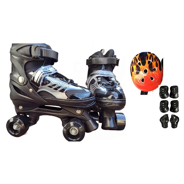 Patins Quad Regulável com Kit de Proteção e Capacete