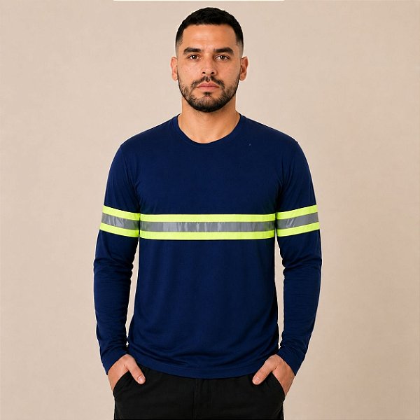 Camiseta Manga Longa Com Faixa Refletiva Proteção Uv Malha Fria Sênior Uniformes
