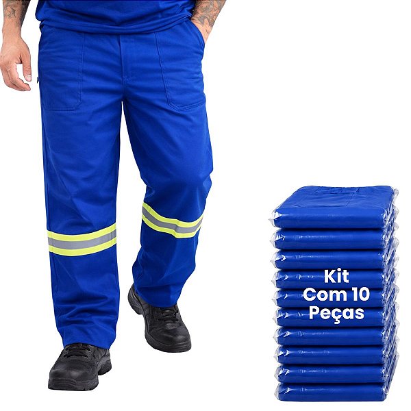 Kit 10 Calças Em Brim Com Faixa Refletiva