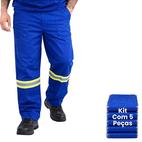 Kit 5 Calças Em Brim Com Faixa Refletiva