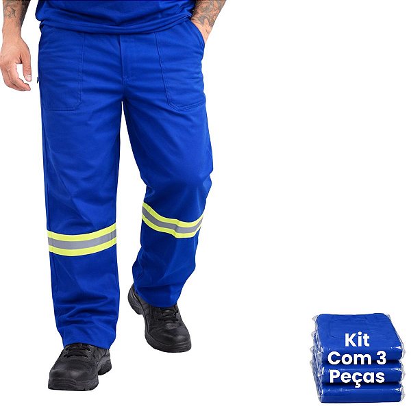 Kit 3 Calças Em Brim Com Faixa Refletiva