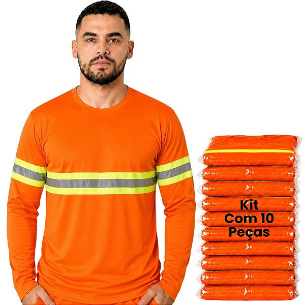 Kit 10 Camisetas Manga Longa Com Faixa Refletiva