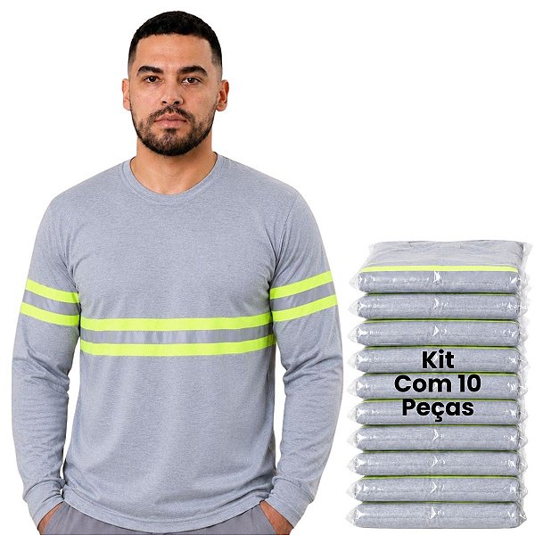 Kit 10 Camisetas Manga Longa Com Faixa Refletiva